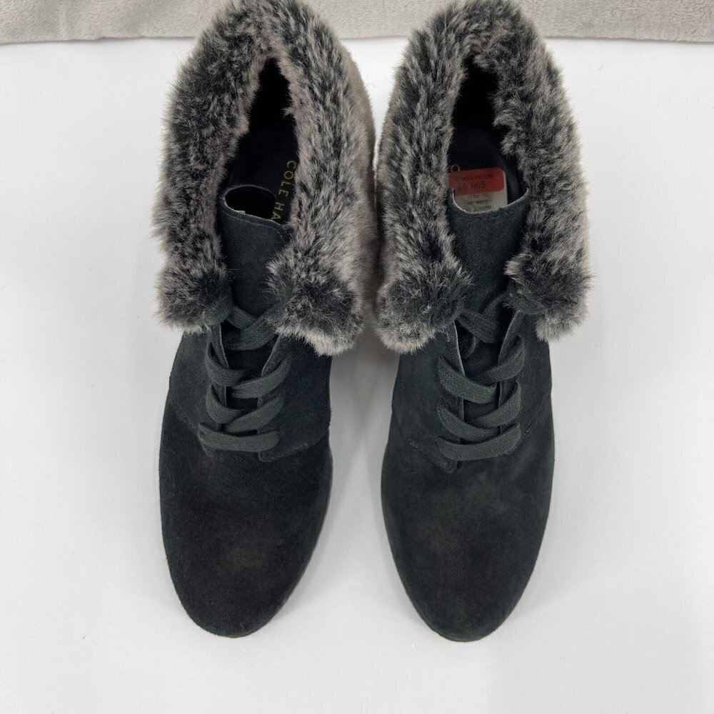 Cole Haan NWOB Coralie Wedge Bootie Ankle Boot Black Waterproof Suede - Picture 6 of 11